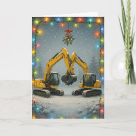 Tarjeta de Navidad de excavadoras besándose