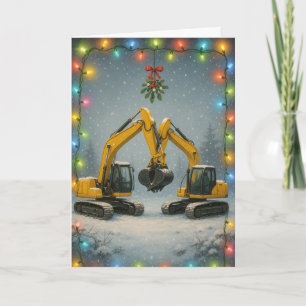 Tarjeta de Navidad de excavadoras besándose