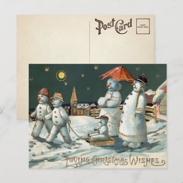 Tarjeta de Navidad de Familia de Muñeco de Nieve A (Anverso / Reverso)