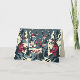 Tarjeta de Navidad de familia de renos decorando g