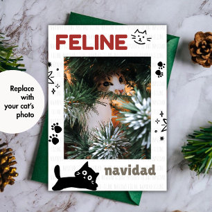 Tarjeta de Navidad de Felino Divertido y Lindo par