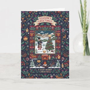 Tarjeta de Navidad de Feliz Navidad con Arte Popul