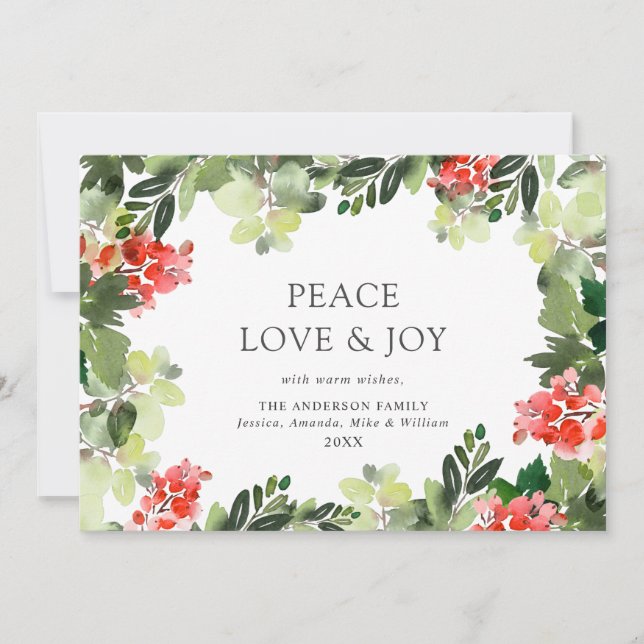 Tarjeta de Navidad de Feliz Navidad con Bayas de A (Anverso)