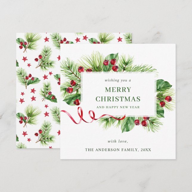 Tarjeta de Navidad de Feliz Navidad con Bayas de A (Anverso / Reverso)