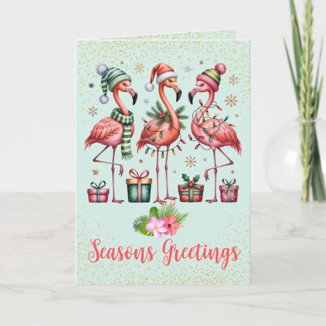 Tarjeta de Navidad de Flamenco Tropical (Anverso)