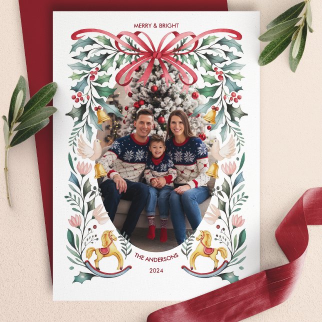 Tarjeta de Navidad de Floral con Lazo Rojo Alegre  (Subido por el creador)