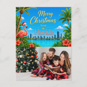 Tarjeta de Navidad de Florida con flamenco tropica