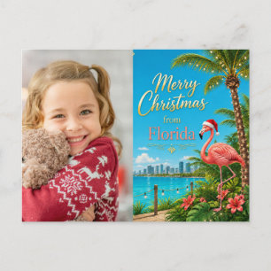 Tarjeta de Navidad de Florida con flamenco tropica