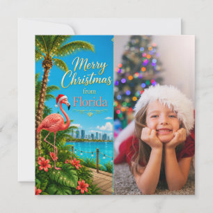 Tarjeta de Navidad de Florida con flamenco tropica