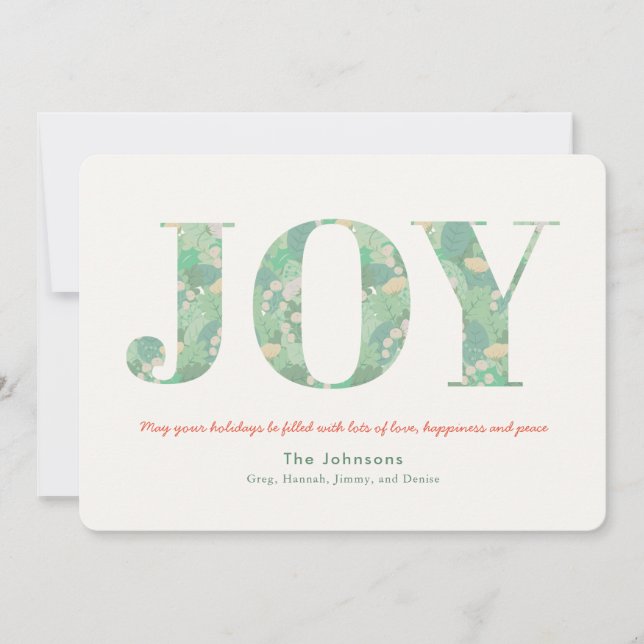 Tarjeta de Navidad de Foliaje Verde JOY (Anverso)