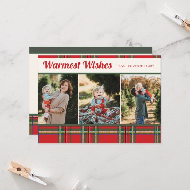 Tarjeta de Navidad de foto a cuadros con mejores d (Anverso/Reverso In Situ)