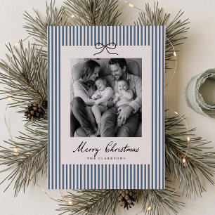 Tarjeta de Navidad de foto a rayas azul polvorient