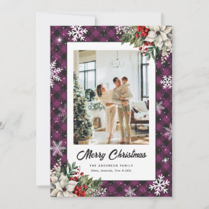 Tarjeta de Navidad de foto botánica de cuadros púr