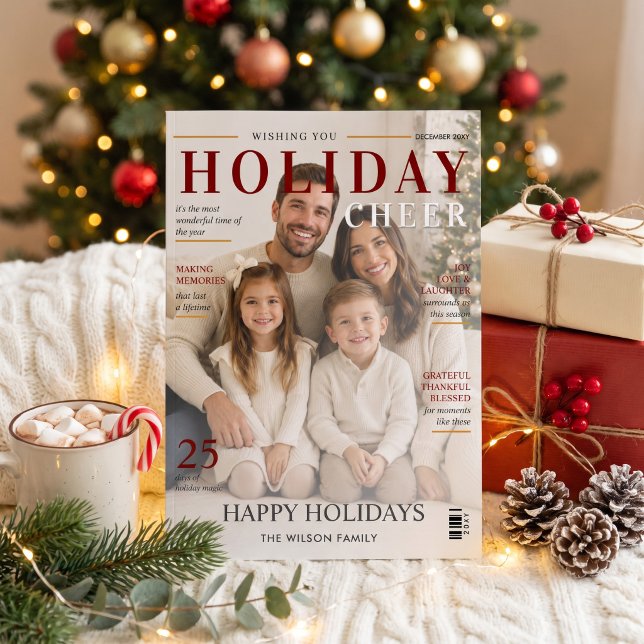Tarjeta de Navidad de Foto con Estilo de Revista (Holiday Photo Card Magazine Style Christmas Card)