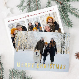 Tarjeta de Navidad de Foto con Hojas de Oro
