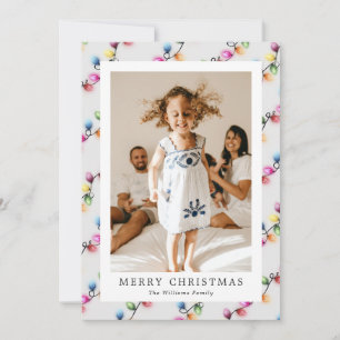 Tarjeta de Navidad de Foto con Luces de Cuerda de 