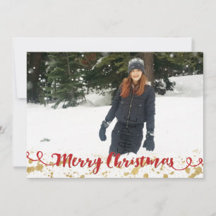 Tarjeta de Navidad de Foto con Salpicaduras Dorada