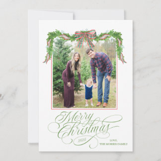 Tarjeta de Navidad de Foto con Verde Acuarela