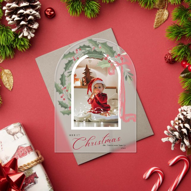 Tarjeta de Navidad de Foto de Arco de Bayas Elegan (Insitu (Vacaciones))