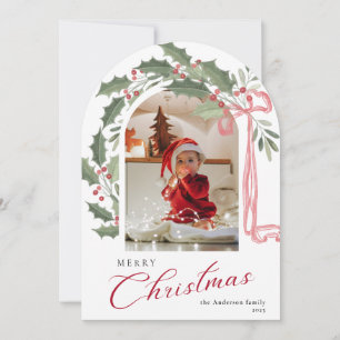 Tarjeta de Navidad de Foto de Arco de Bayas Elegan