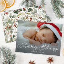 Tarjeta de Navidad de Foto de Bebé con Bendiciones