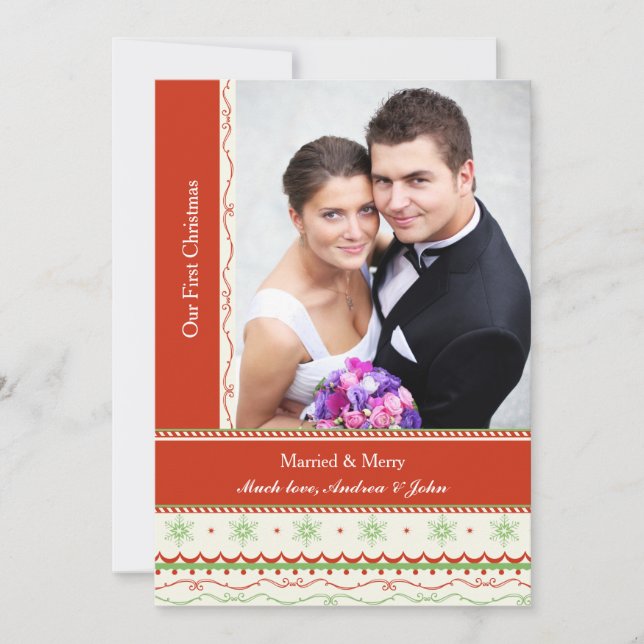 Tarjeta de Navidad de Foto de Casados y Alegres (Anverso)