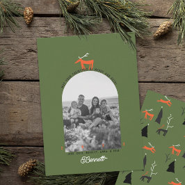 Tarjeta de Navidad de foto de ciervo y arco