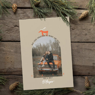 Tarjeta de Navidad de foto de ciervo y arco