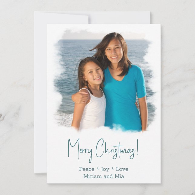 Tarjeta de Navidad de Foto de Playa Pintura de Acu (Anverso)