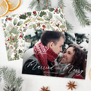 Tarjeta de Navidad de foto de recién casados casad
