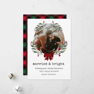 Tarjeta de Navidad de foto de recién casados Marri