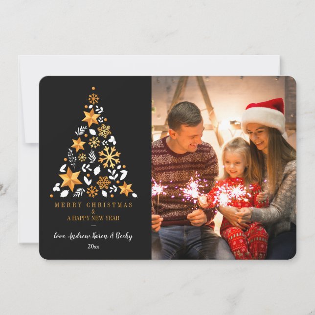 Tarjeta de Navidad de Foto Dorada de Navidad (Anverso)
