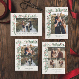 Tarjeta de Navidad de Foto en Marfil con Verdor In