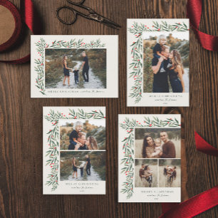Tarjeta de Navidad de Foto en Marfil con Verdor In