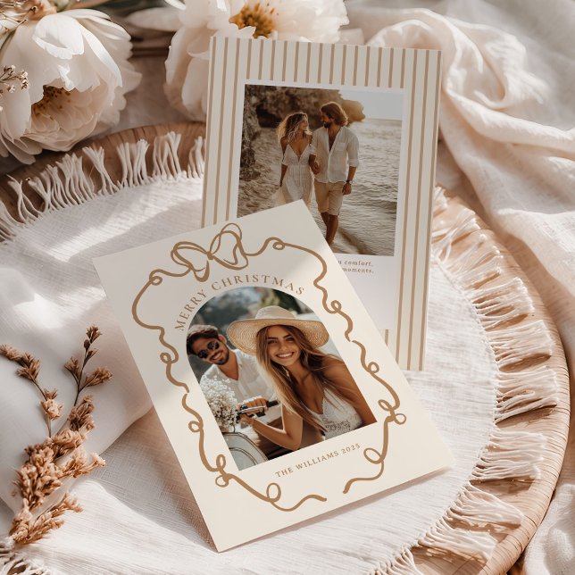 Tarjeta de Navidad de Foto Familiar Boho con Lazo  (Subido por el creador)