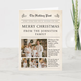 Tarjeta de Navidad de Foto Familiar en Periódico