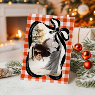 Tarjeta de Navidad de foto familiar roja y negra d