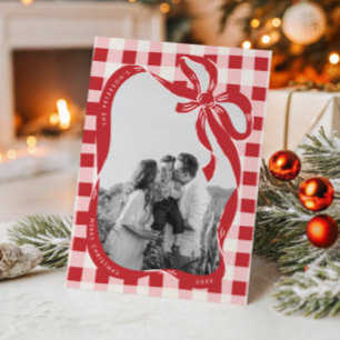 Tarjeta de Navidad de foto familiar roja y rosa di