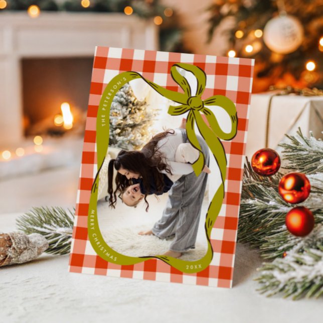Tarjeta de Navidad de foto familiar roja y verde d (Subido por el creador)