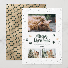 Tarjeta de Navidad de Foto Patas de Meowy de Oro V