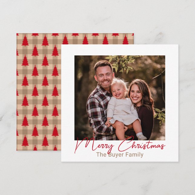 Tarjeta de Navidad de Foto Roja Simplistic Pleasur (Anverso / Reverso)