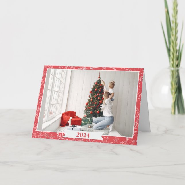 Tarjeta de Navidad de Foto Rojo Rústico (Anverso)