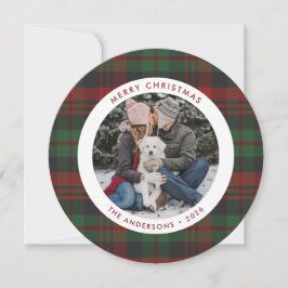 Tarjeta de Navidad de foto única a cuadros rojos y