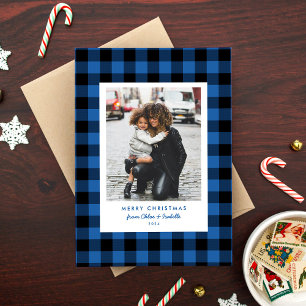 Tarjeta de Navidad de foto única de cuadros de búf