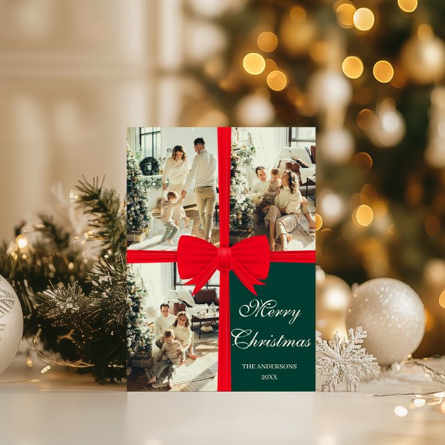 Tarjeta de Navidad de Foto Verde Oscuro con Lazo R (Subido por el creador)