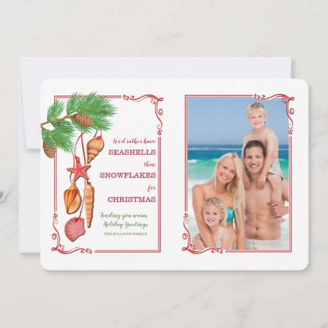 Tarjeta de Navidad de Fotos con Conchas Marinas (Anverso)