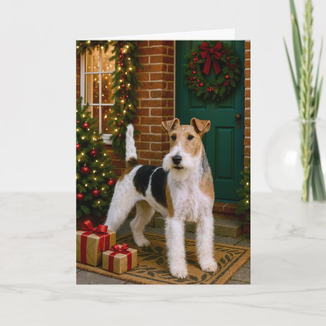 Tarjeta de Navidad de Fox Terrier (Anverso)