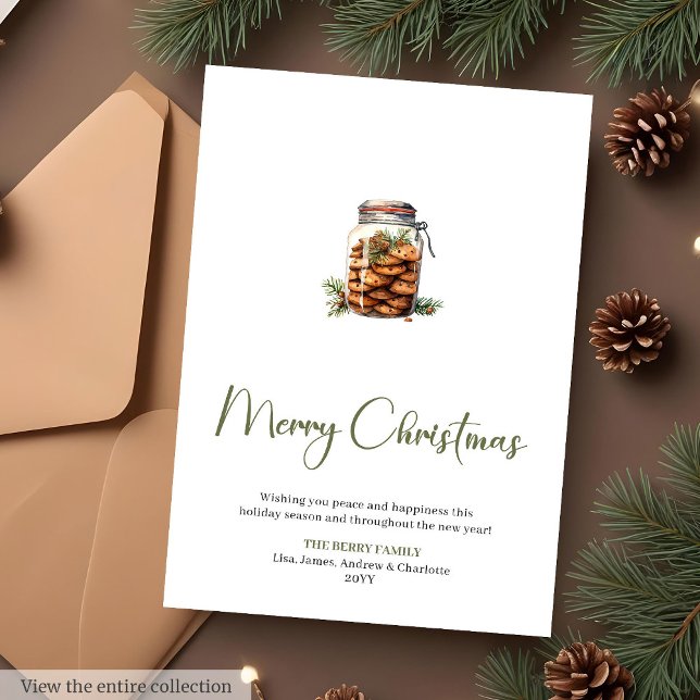 Tarjeta de Navidad de frasco de galletas minimalis (Scandinavian Botanical Cozy Christmas Greeting Card

)