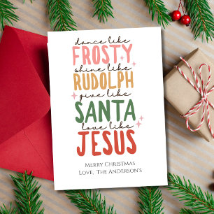 Tarjeta de Navidad de Frosty Rudolph Santa Jesús F