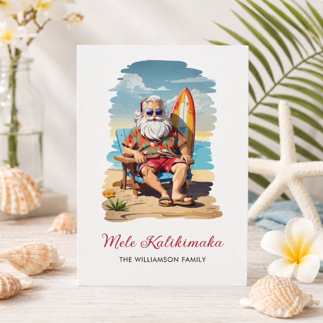 Tarjeta de Navidad de Fun Mele Kalikimaka Santa Su (Add family name to customize)